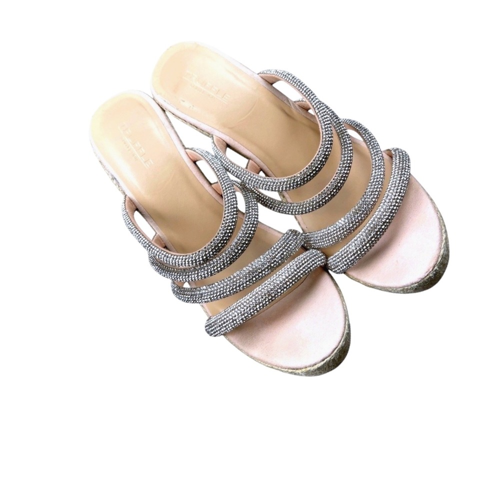 Truffle Collection Women Pink Rhinestone Espadrille Wedge Sandals Size 9